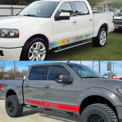 Long Body Stripe Door Side Decal for Ford F-150 Raptor | Full-Length Vinyl Truck Graphics - 200000182:350850#Matt Gold-200000182:350853#Matt Silver-200000182:771#Carbon Fiber-200000182:173#Glossy Blue-200000182:29#Glossy White-  DRIVEN - 4