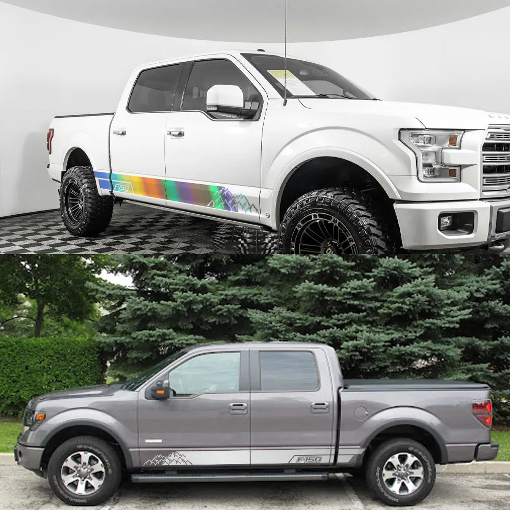 Mountain Stripe Door Side Decal for Ford F-150 Raptor | Full-Length Vinyl Tuning Cover - 200000182:200006152#Colorful Laser-200000182:193#Glossy Black-200000182:350852#Glossy Orange-200000182:10#Glossy Red-200000182:350853#Matt Silver-  DRIVEN - 3