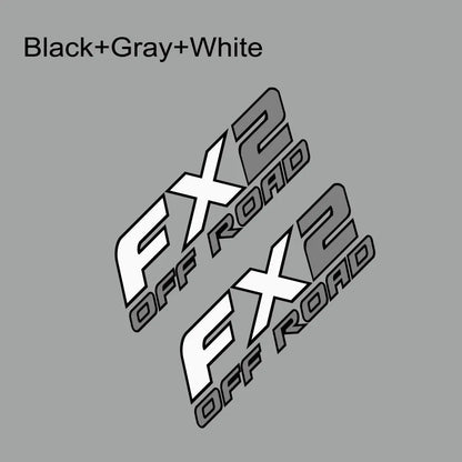 FX2 Off-Road Rear Trunk Side Decal | Universal Fit for Ford F-Series, Toyota Hilux / Tacoma & More - 200000182:496#Black Gray White-200000182:193#Gray Red Black-200000182:175#Black Gold Silver-200000182:29#White Red Black-  DRIVEN - 10