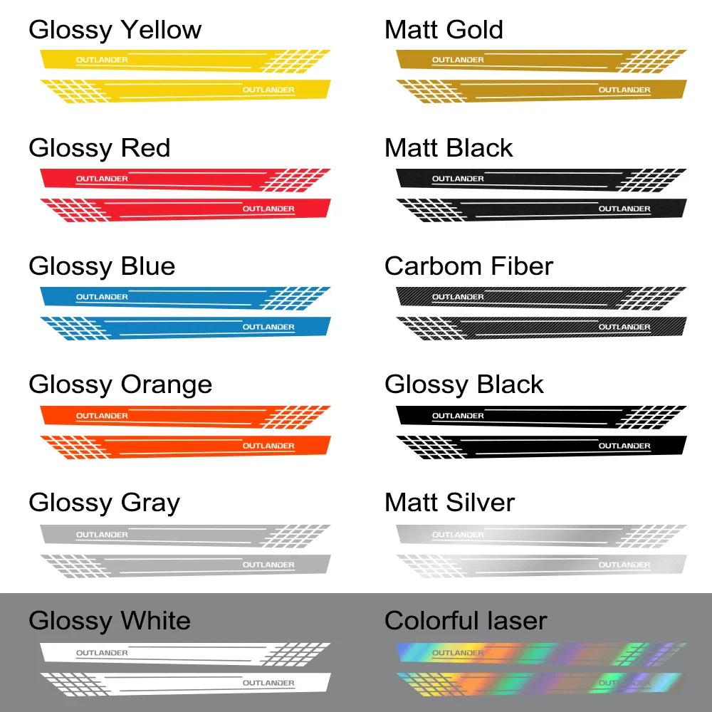 Door Side Skirt Stripe Decal for Mitsubishi Outlander | 2-Piece Vinyl Sticker Kit - 200000182:200013901#Colorful Laser-200000182:350850#Matt Gold-200000182:350853#Matt Silver-200000182:193#Glossy Black-200000182:350686#Matt Black-  DRIVEN - 6