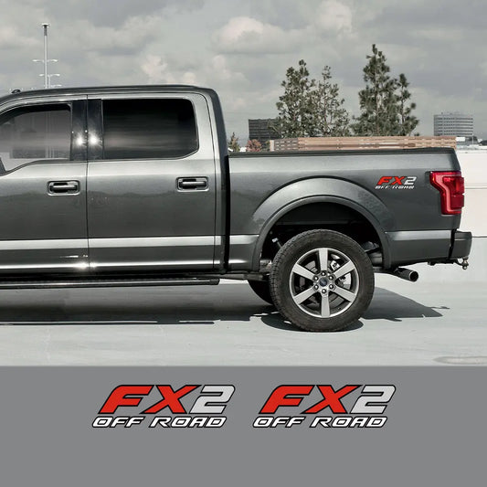 FX2 Off-Road Rear Trunk Side Decal | Universal Fit for Ford F-Series, Toyota Hilux / Tacoma & More - 200000182:496#Black Gray White-  DRIVEN - 2