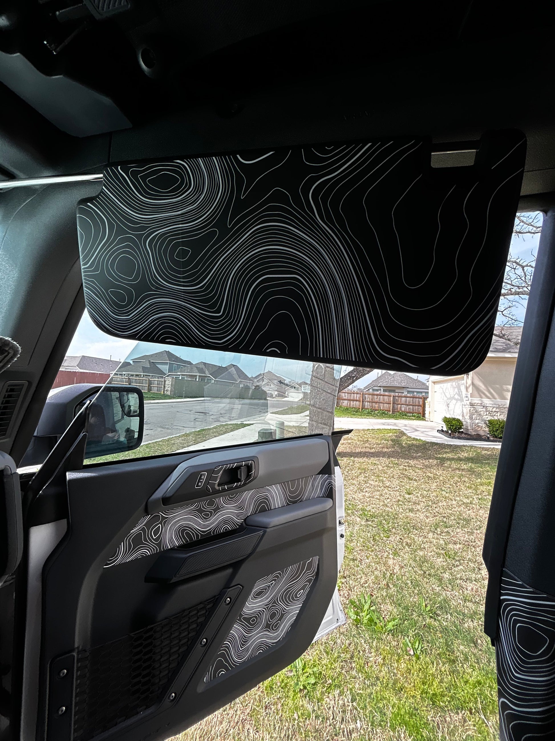 Topo Interior Sun Visor Overlays (Printed Series) - 2021+ Bronco (NO Homelink) - 21BRNVISORFULLNHL-TPAMBL-21BRNVISORFULLNHL-TPA51L-21BRNVISORFULLNHL-TPAZL-21BRNVISORFULLNHL-TPBOL-21BRNVISORFULLNHL-TPCGL-  DRIVEN - 3