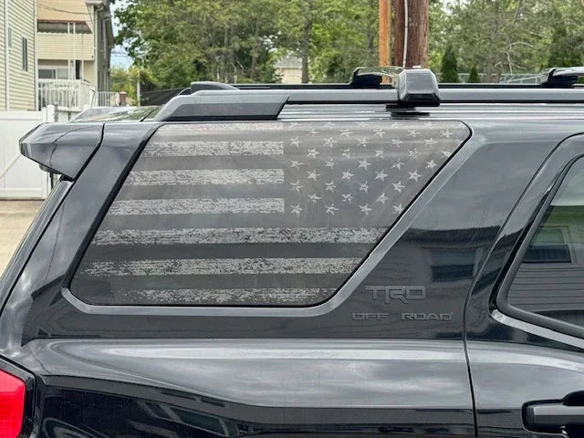 American Flag Rear Window Overlays V2 (Perforated) - 2025+ 4Runner - 25RUNWINPERF-DAF-CG-25RUNWINPERF-DAF-WH-25RUNWINPERF-DAF-TBL-25RUNWINPERF-DAF-TRL-25RUNWINPERF-DAF-TGL-  DRIVEN - 8