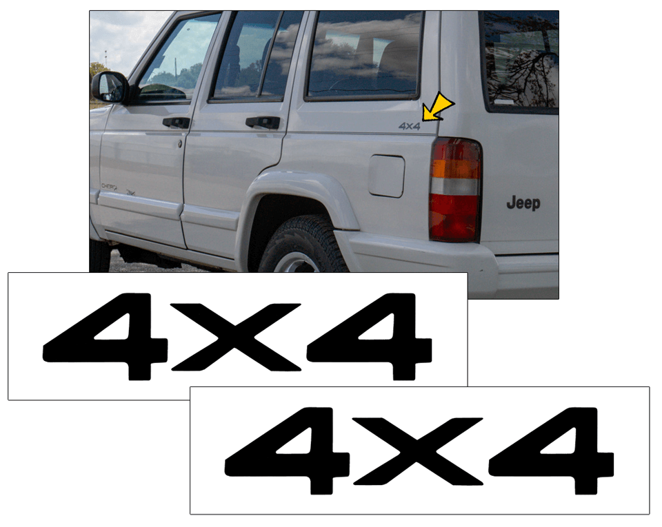 1997-99 Jeep Cherokee XJ 4x4 Quarter Panel Decal Set - SOLID - QJ-XJ-9799-J168-BK-1-QJ-XJ-9799-J168-BK-2-  DRIVEN - 1