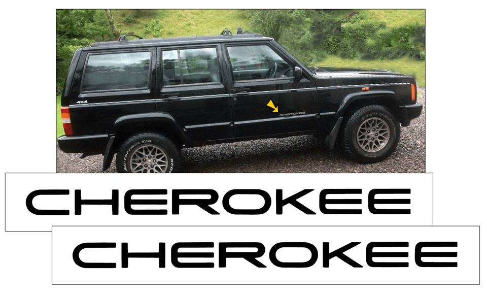 1998 Jeep Cherokee XJ Door Decal Set - CHEROKEE - QJ-XJ-98-J186-BK-1-QJ-XJ-98-J186-BK-2-  DRIVEN - 1