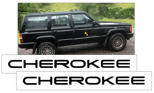 1998 Jeep Cherokee XJ Door Decal Set - CHEROKEE - QJ-XJ-98-J186-BK-1-QJ-XJ-98-J186-BK-2-  DRIVEN - 1