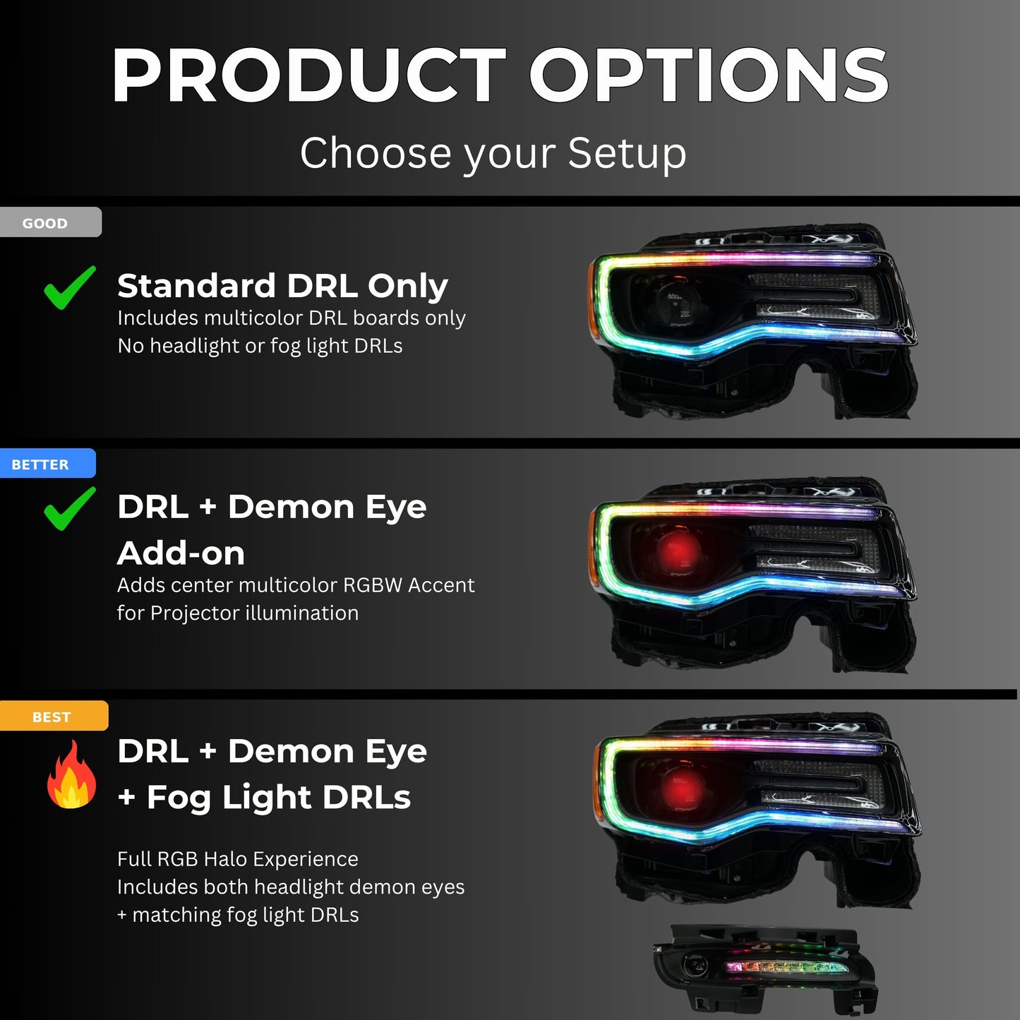 Jeep Grand Cherokee Multicolor DRL Boards (2014-2021) - F23 | A20 | P2   - BX1-F23 | F22 | A20 | P2   - BX4-F23 | E1 | A20 | A11 | P2   - BX4-F20 | E1 | A12 | P2   - BX4-F20 | A12 | P2   - BX1-  DRIVEN - 13