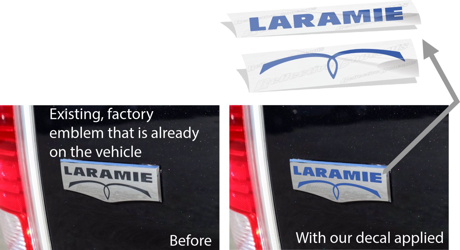 Laramie Tailgate Emblem Overlay Decals   - 2009-2018 Ram Laramie - sku-42728824209595-sku-42728824242363-sku-42728824275131-sku-42728824307899-sku-42728824340667-  DRIVEN - 3