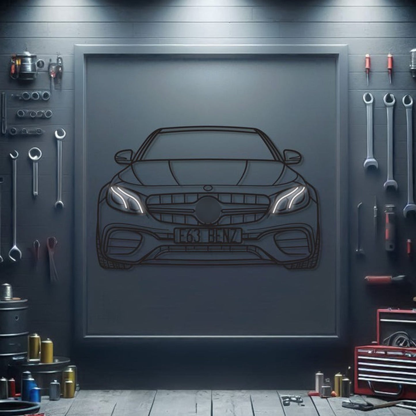 2018 E63 Front View Metal Neon Car Wall Art - MTN0071 - MTN0071B99-MTN0071B115-MTN0071B140-  DRIVEN - 1