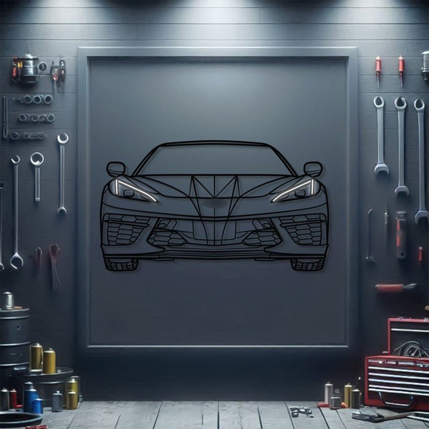 Corvette C8 Front View Metal Neon Car Wall Art - MTN0080 - MTN0080W99-MTN0080W115-MTN0080W140-  DRIVEN - 1