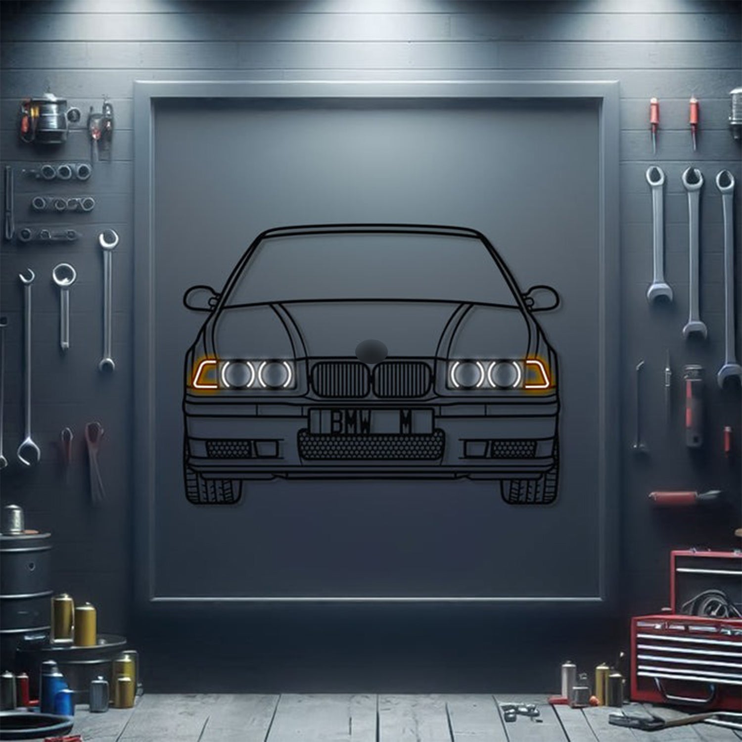 E36 Front View Metal Neon Car Wall Art - MTN0082 - MTN0082W99-MTN0082W115-MTN0082W140-  DRIVEN - 1
