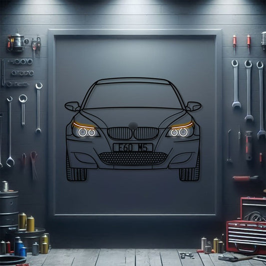 E60 Front View Metal Neon Car Wall Art - MTN0085 - MTN0085W99-MTN0085W115-MTN0085W140-  DRIVEN - 1