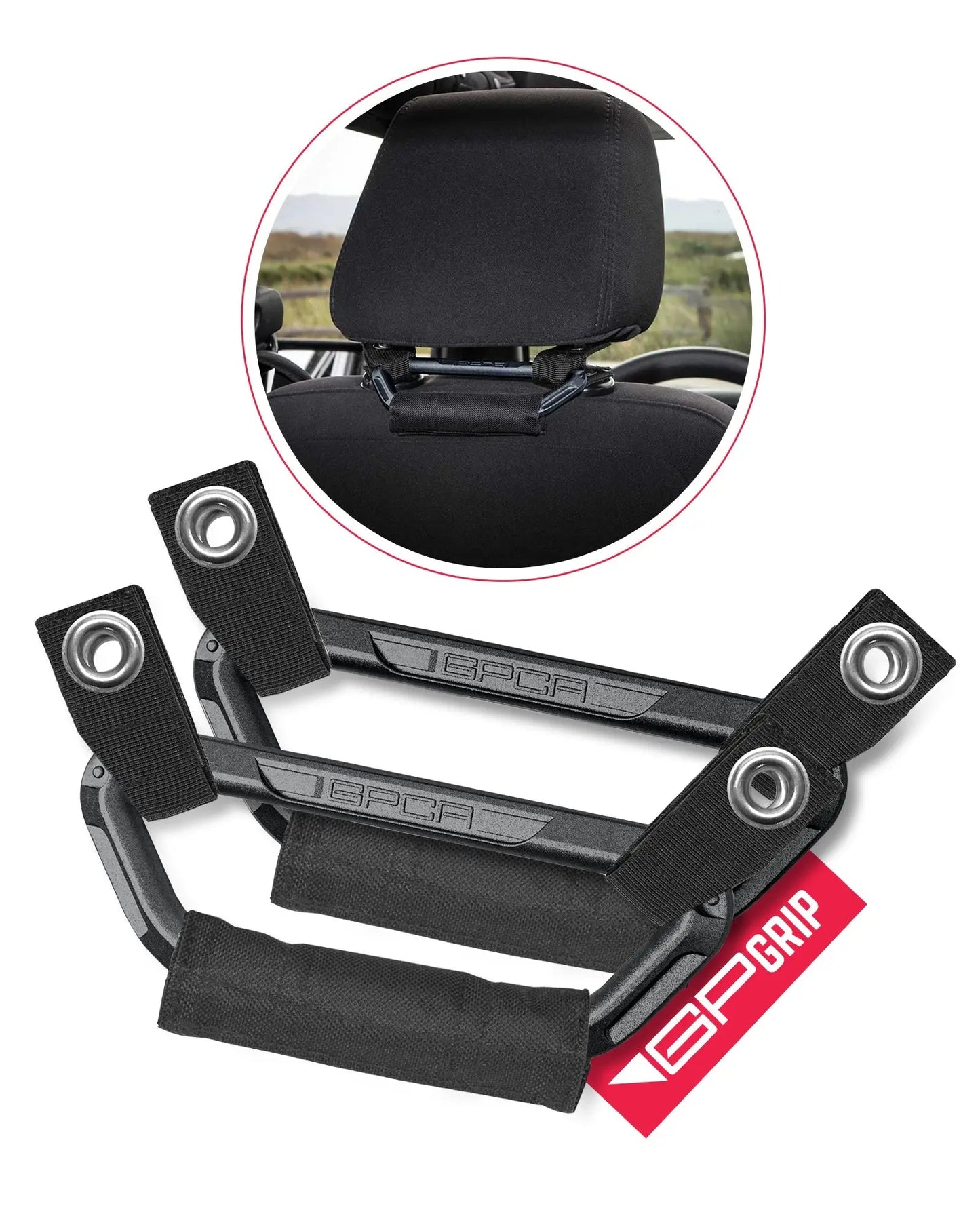 GP Back Grip PRO — Rear Headrest Handles for All Cars & Trucks - BG-P2-RD-BG-P4-RD-BGX-P2-RED-BGX-P4-RED-BG-P2-BLK-  DRIVEN - 1