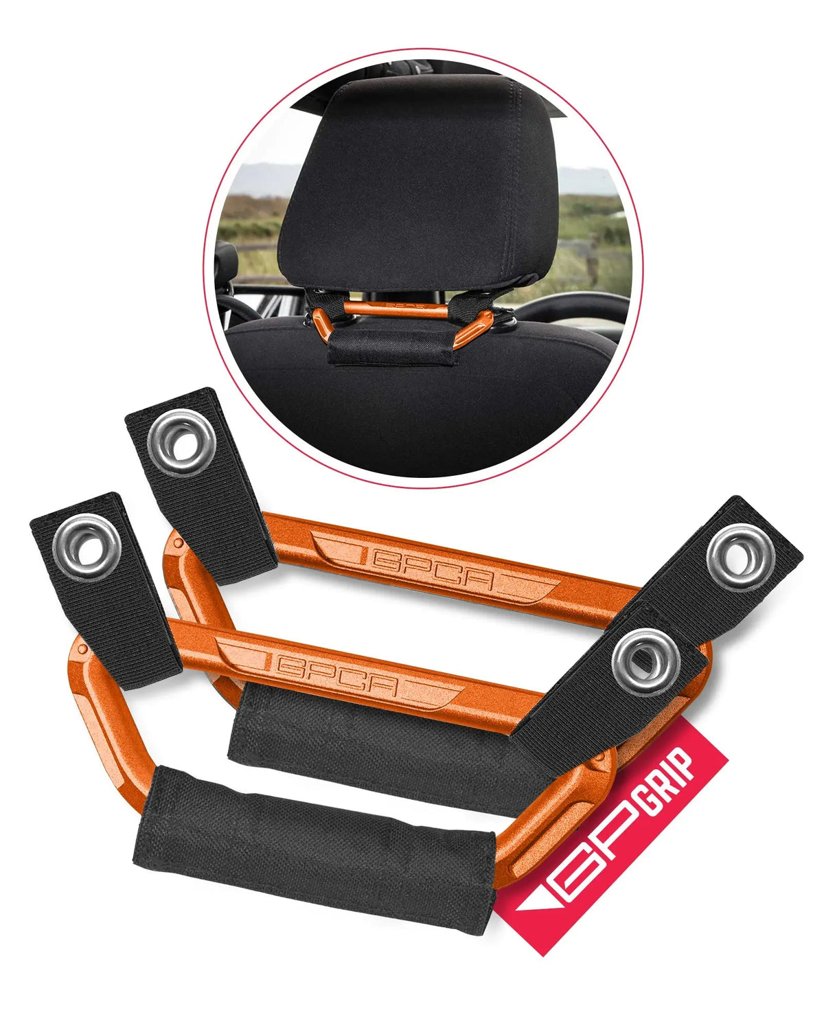 GP Back Grip PRO — Rear Headrest Handles for All Cars & Trucks - BG-P2-ORG-  DRIVEN - 23