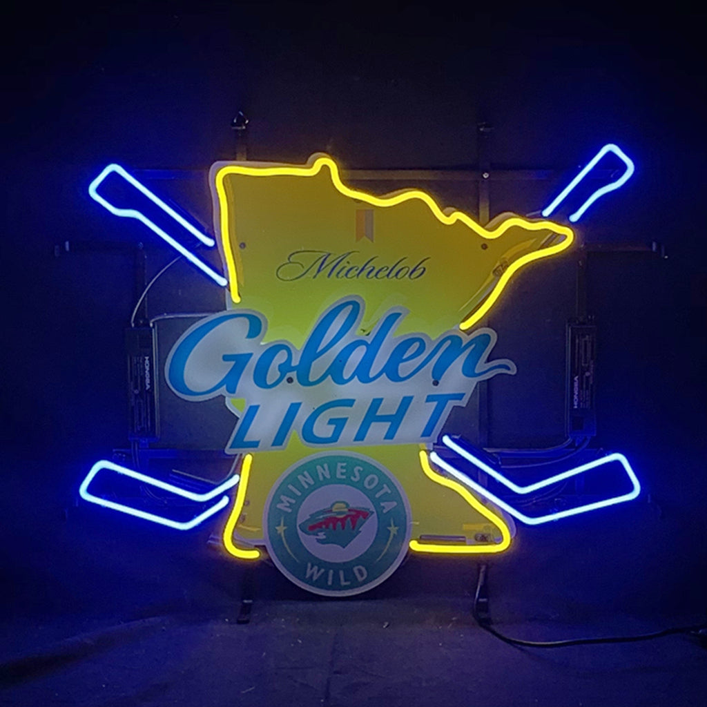 Michelob Golden Light Minnesota Wild Hockey Bat Neon Signs - ME482-  DRIVEN - 2