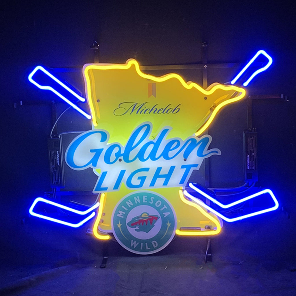 Michelob Golden Light Minnesota Wild Hockey Bat Neon Signs - ME482-  DRIVEN - 1