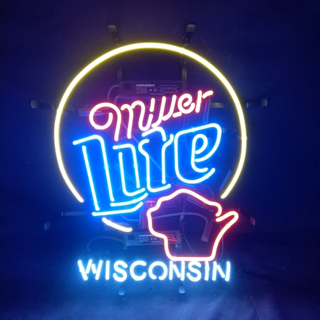 Miller Lite &Wisconsin State Neon Signs - ME941-  DRIVEN - 1