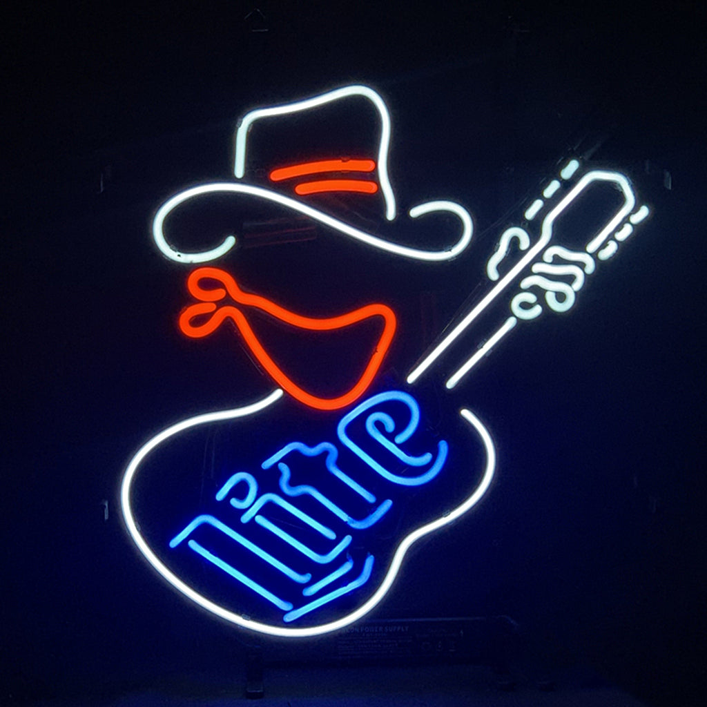 Miller Lite Cowboy Guitar Neon Signs Light - ME960-  DRIVEN - 2