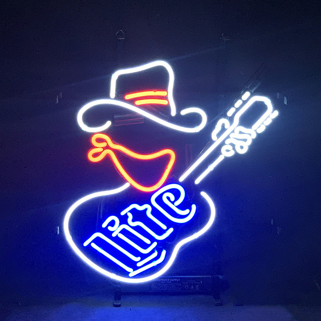 Miller Lite Cowboy Guitar Neon Signs Light - ME960-  DRIVEN - 1