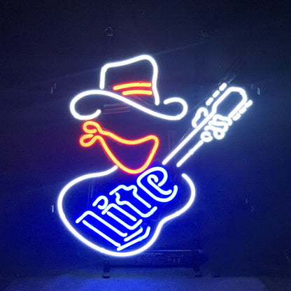 Miller Lite Cowboy Guitar Neon Signs Light - ME960-  DRIVEN - 1