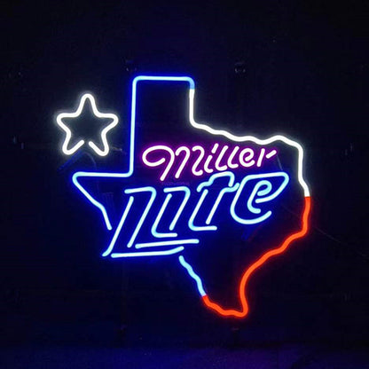 Miller Lite with Texas Map Star Neon Signs Light - SZME005B-  DRIVEN - 2