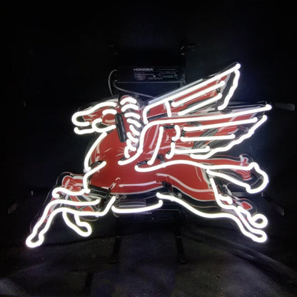 Mobilgas Gas Oil Flyin Horse White Neon Signs Light - MA058-  DRIVEN - 2