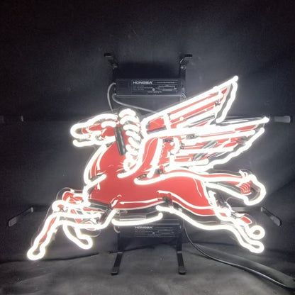 Mobilgas Gas Oil Flyin Horse White Neon Signs Light - MA058-  DRIVEN - 1
