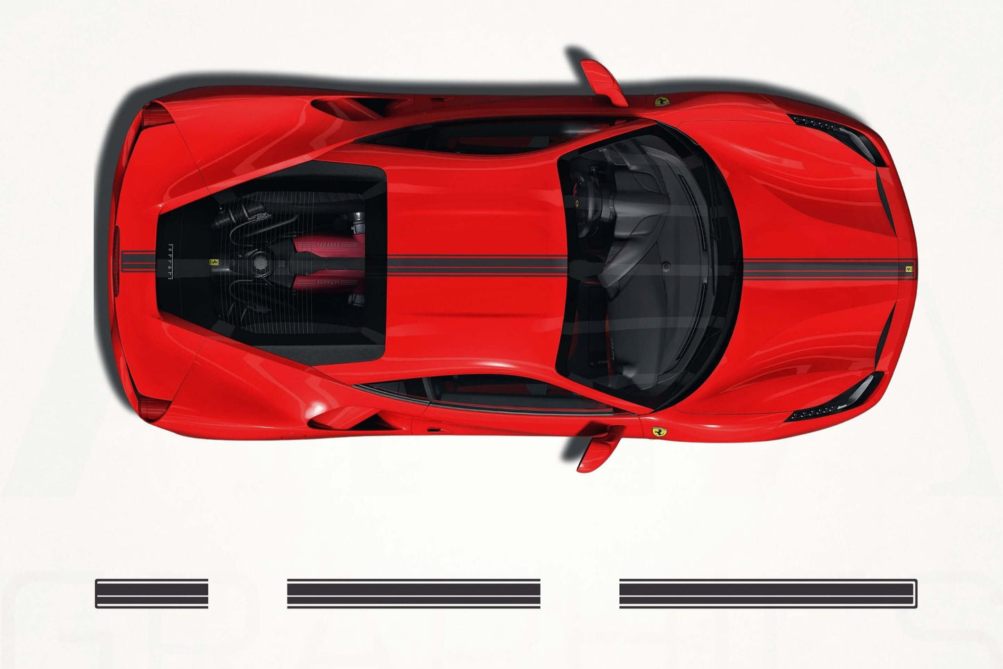 Ferrari 488 GTB Center Stripes Decals - sku-51060840169604-sku-51060840202372-sku-51060840235140-sku-51060840267908-sku-51060840300676-  DRIVEN - 1