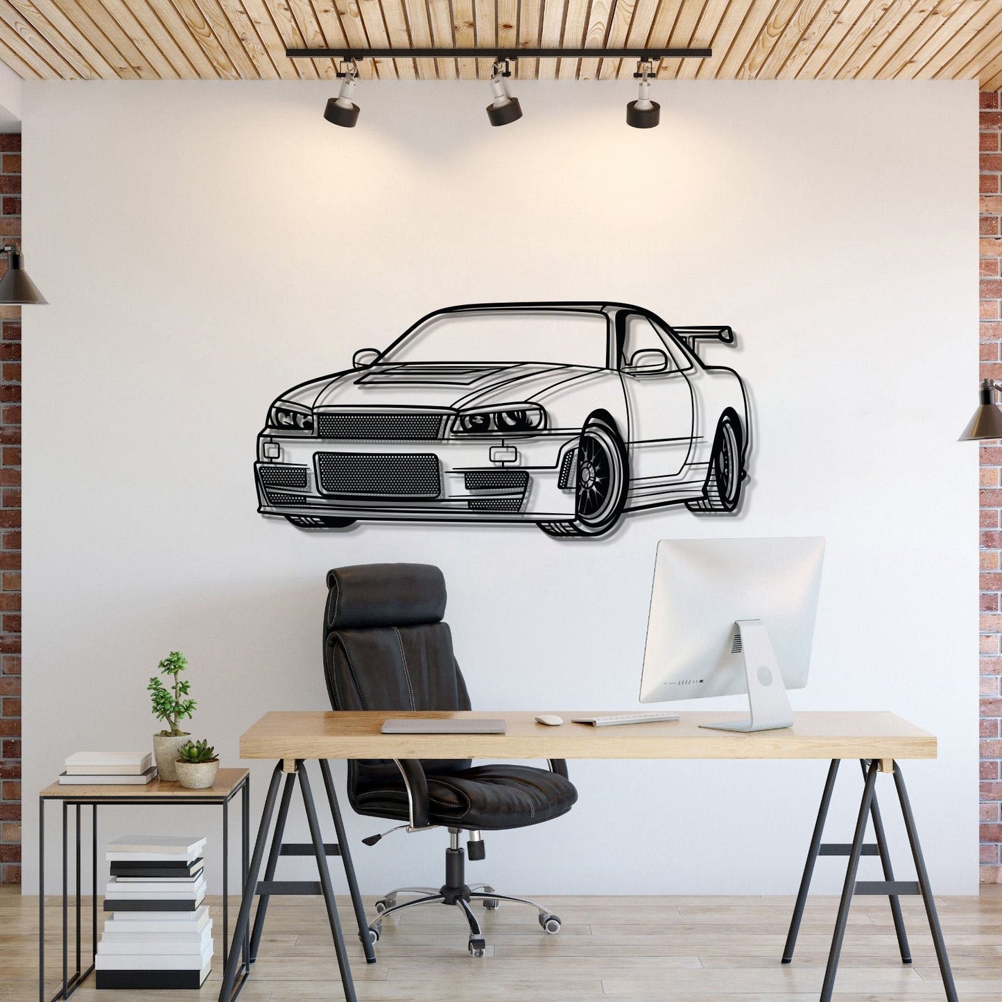 GT-R R34 Perspective Metal Car Wall Art - MT0457 - MT0457B69L-MT0457B80L-MT0457B99L-MT0457B115L-MT0457B140L-  DRIVEN - 1