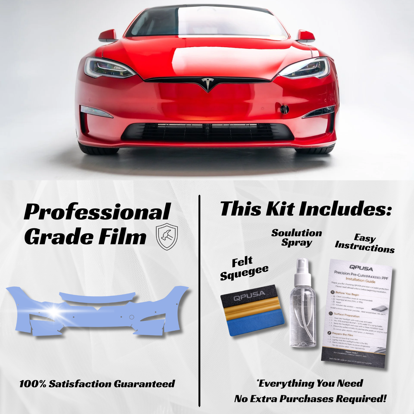Tesla Model S Plaid (2021-2026) Front Bumper PPF Protection Kit - Pre-Cut - sku-51615234654340-  DRIVEN - 1