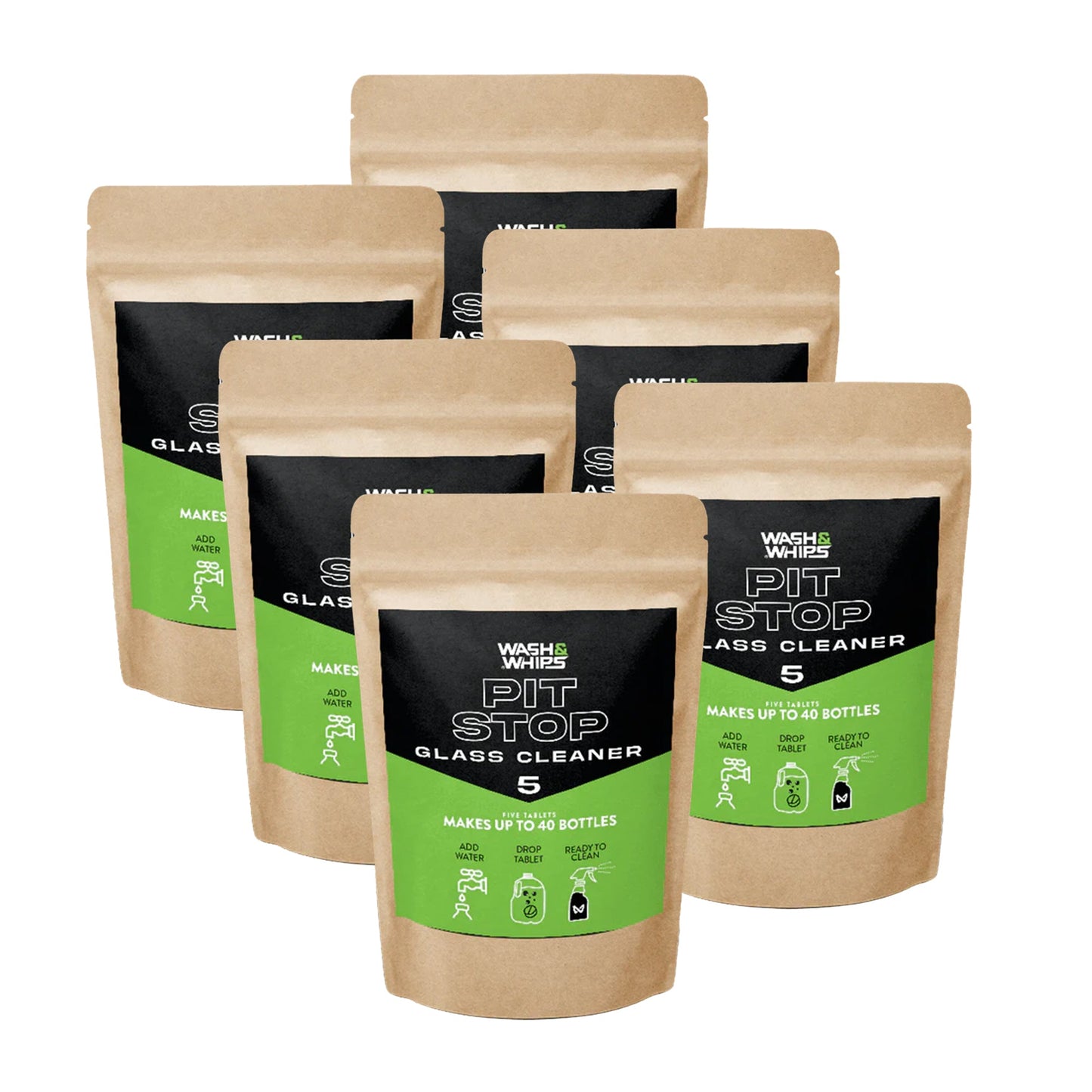 WASH&WHIPS | Pit Stop Glass Cleaner / All Surface Cleaner Refill Tablets (Makes 5 Gallons) - MFH083-sku-50964995834148-sku-50964995866916-MFH183-MFH084-  DRIVEN - 14