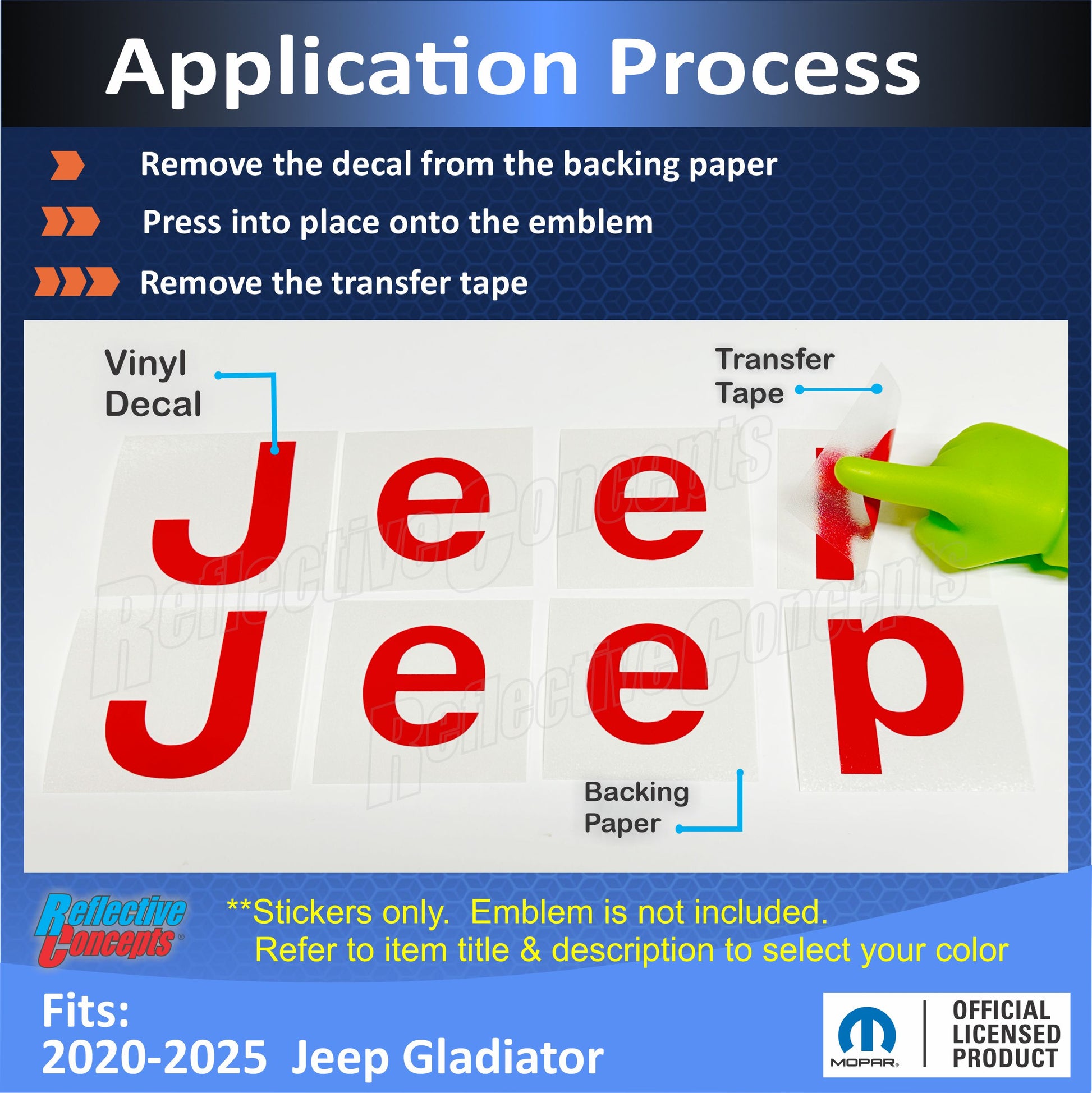 Jeep Fender Emblem Overlay Decals  - 2020-2025 Gladiator - Gladiator:Jeep-B-01-Gladiator:Jeep-B-02-Gladiator:Jeep-B-03-Gladiator:Jeep-B-04-Gladiator:Jeep-B-05-  DRIVEN - 2