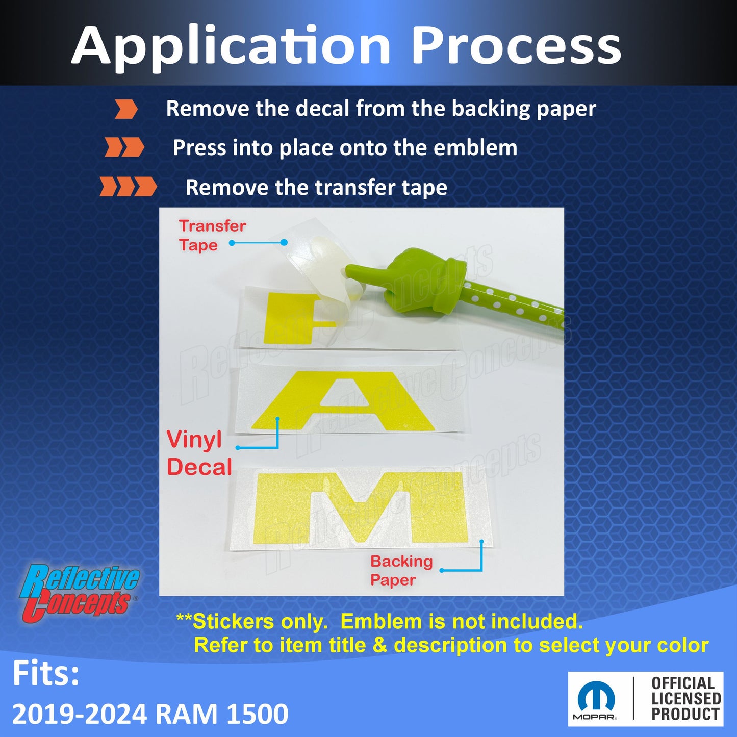 RAM Grille Emblem Overlay Decal   - 2019-2024 Ram 1500 - sku-43596718014651-sku-43596718047419-sku-43596718080187-sku-43596718112955-sku-43596718145723-  DRIVEN - 2