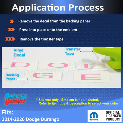 DODGE Liftgate Lettering Emblem Overlay Decal - 2014-2026 Durango - Durango1420-TB-01-Durango1420-TB-02-Durango1420-TB-03-Durango1420-TB-04-Durango1420-TB-05-  DRIVEN - 2