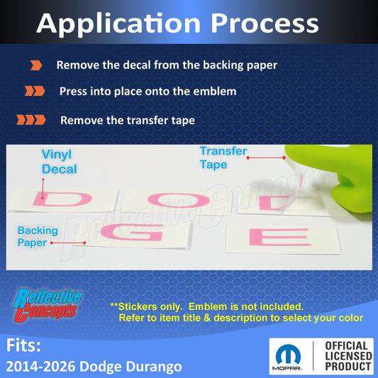 DODGE Liftgate Lettering Emblem Overlay Decal - 2014-2026 Durango - Durango1420-TB-01-Durango1420-TB-02-Durango1420-TB-03-Durango1420-TB-04-Durango1420-TB-05-  DRIVEN - 2