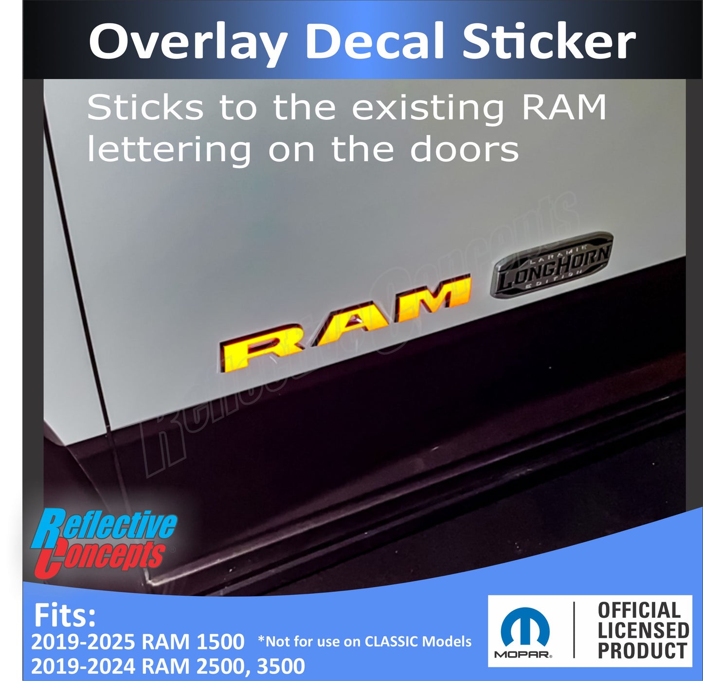 RAM Door Emblem Overlay Decals   - 2019-2026 Ram - Ram19:RAM-B-RBK-Ram19:RAM-B-03-Ram19:RAM-B-02-Ram19:RAM-B-04-Ram19:RAM-B-05-  DRIVEN - 3