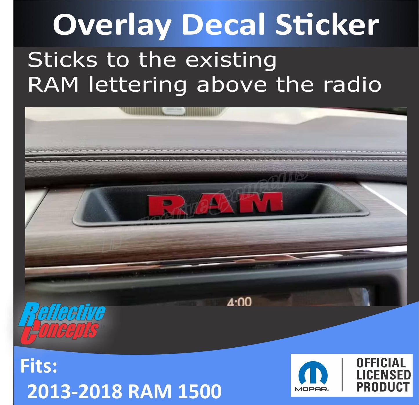 RAM Upper Dash Bezel Overlay Decal  Sticker - 13-18 Ram 1500 - Ram1318:Ram-bezel-01-Ram1318:Ram-bezel-03-Ram1318:Ram-bezel-02-Ram1318:Ram-bezel-04-Ram1318:Ram-bezel-05-  DRIVEN - 2