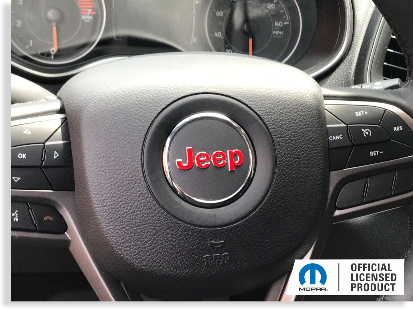 Steering Wheel Emblem Overlay Decal   - 14-23 Cherokee - Jeep-SWO:Cherokee-01-Jeep-SWO:Cherokee-02-Jeep-SWO:Cherokee-03-Jeep-SWO:Cherokee-04-Jeep-SWO:Cherokee-05-  DRIVEN - 6