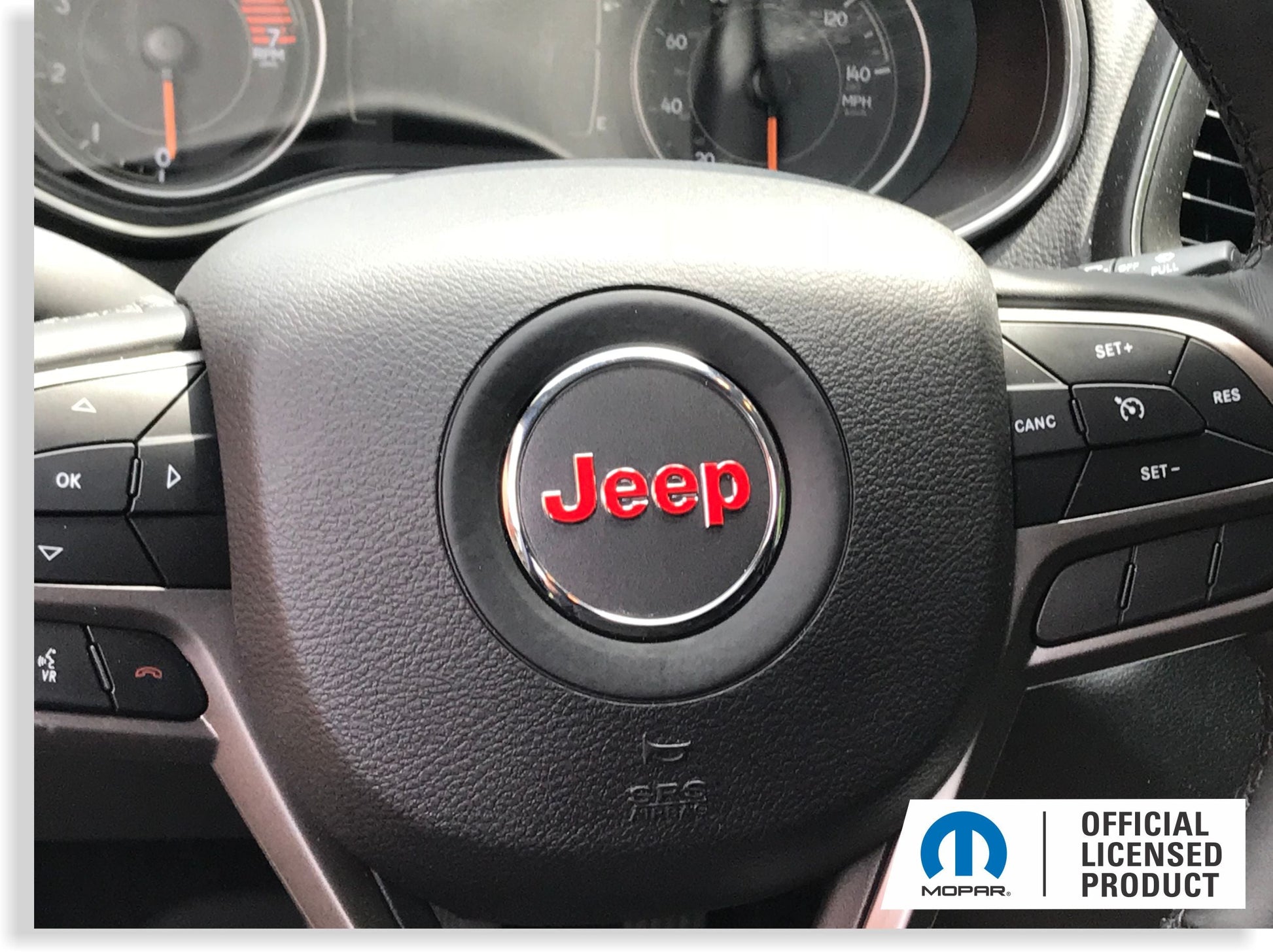 Steering Wheel Emblem Overlay Decal   - 14-23 Cherokee - Jeep-SWO:Cherokee-01-Jeep-SWO:Cherokee-02-Jeep-SWO:Cherokee-03-Jeep-SWO:Cherokee-04-Jeep-SWO:Cherokee-05-  DRIVEN - 6