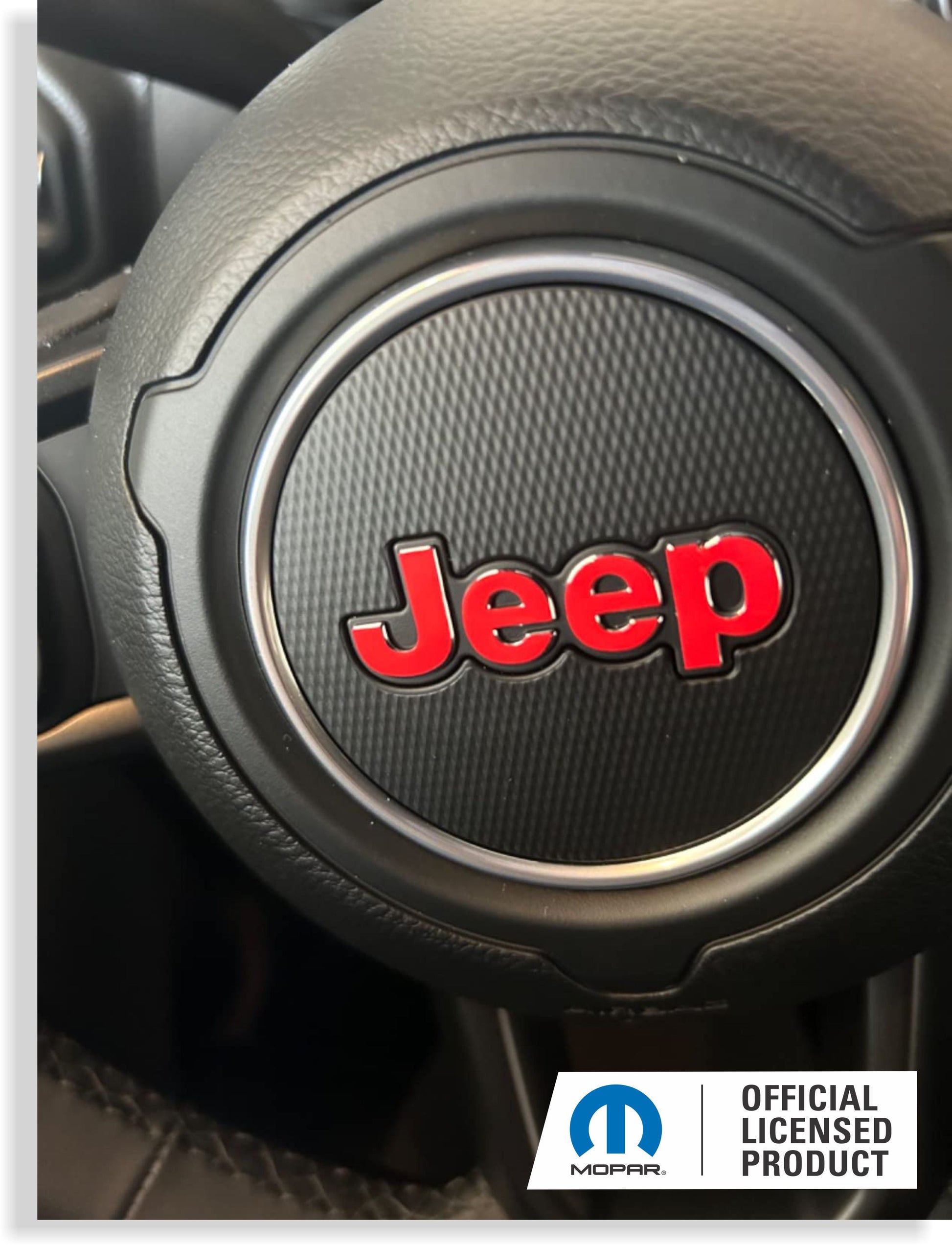JEEP Steering Wheel Emblem Overlay Decal   - 18-26 Wrangler JL - JeepWrangler18:SWO-01-JeepWrangler18:SWO-02-JeepWrangler18:SWO-03-JeepWrangler18:SWO-04-JeepWrangler18:SWO-05-  DRIVEN - 1