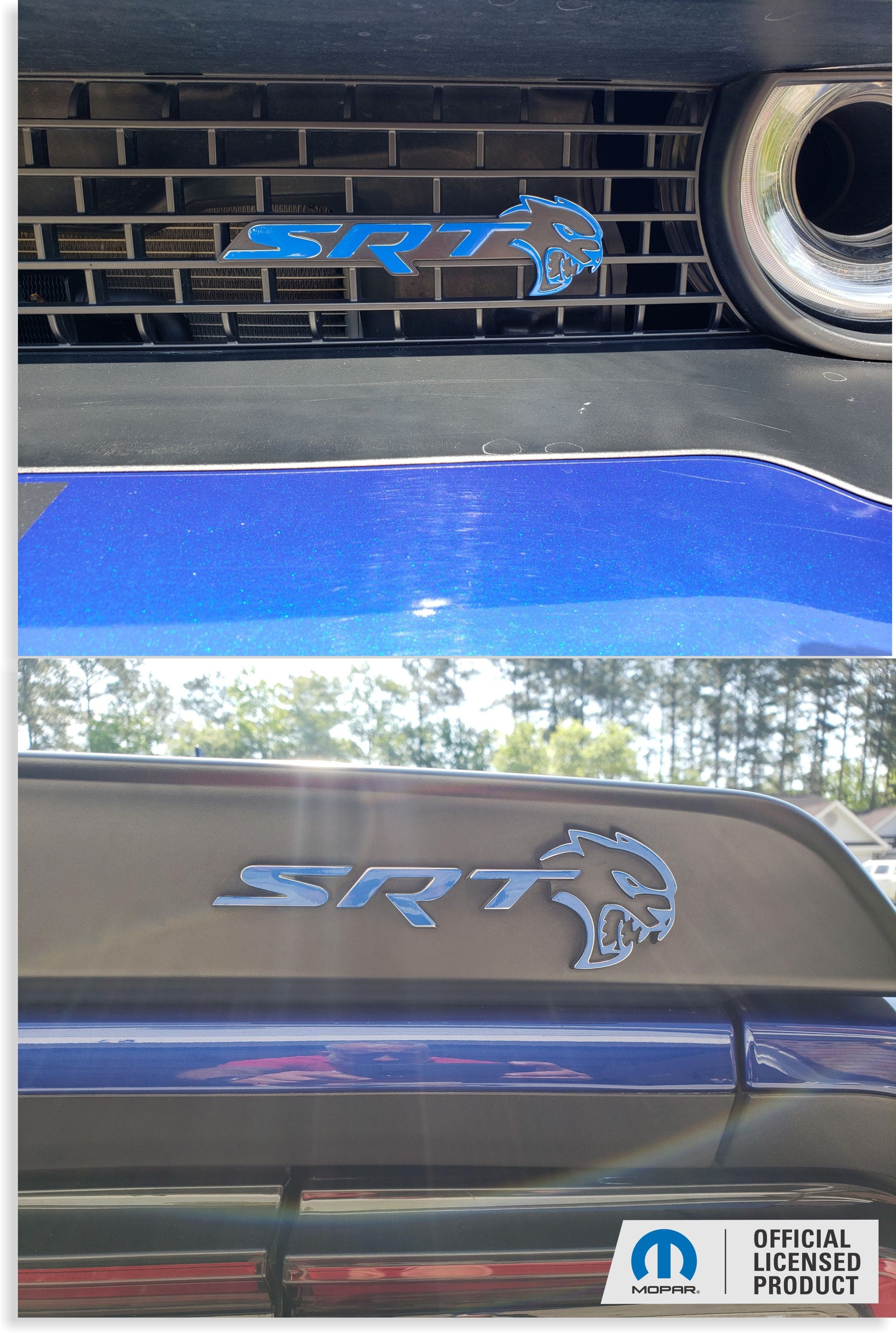 SRT Front and Rear Emblem Overlay Decals - 18-23 Challenger SRT Hellcat - sku-44665709134011-sku-44665709166779-sku-44665709199547-sku-44665709232315-sku-44665709265083-  DRIVEN - 1