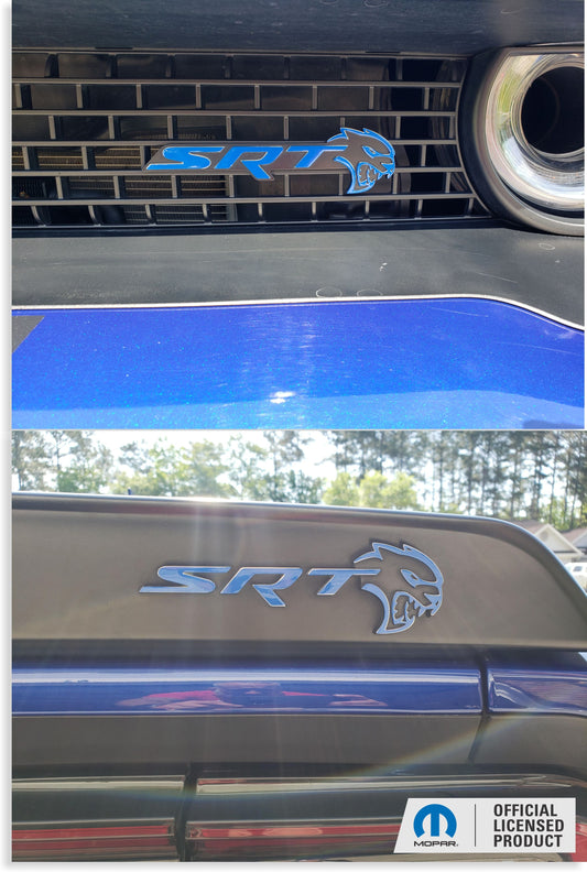 SRT Front and Rear Emblem Overlay Decals - 18-23 Challenger SRT Hellcat - sku-44665709134011-sku-44665709166779-sku-44665709199547-sku-44665709232315-sku-44665709265083-  DRIVEN - 1