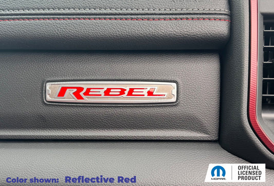 REBEL Glove Box Inlay Decal  - 2019-2025 Ram 1500 Rebel - Ram19:Rebel-GB-01-Ram19:Rebel-GB-03-Ram19:Rebel-GB-02-Ram19:Rebel-GB-04-Ram19:Rebel-GB-05-  DRIVEN - 1