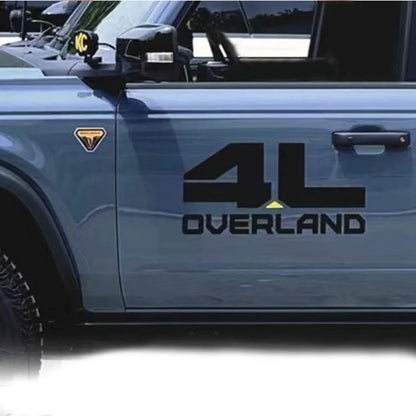 Overland 4L Blackout Door Decal for Ford Bronco | Off-Road Vinyl Graphic Pair - 200000182:29#white-200000182:193#black-  DRIVEN - 1