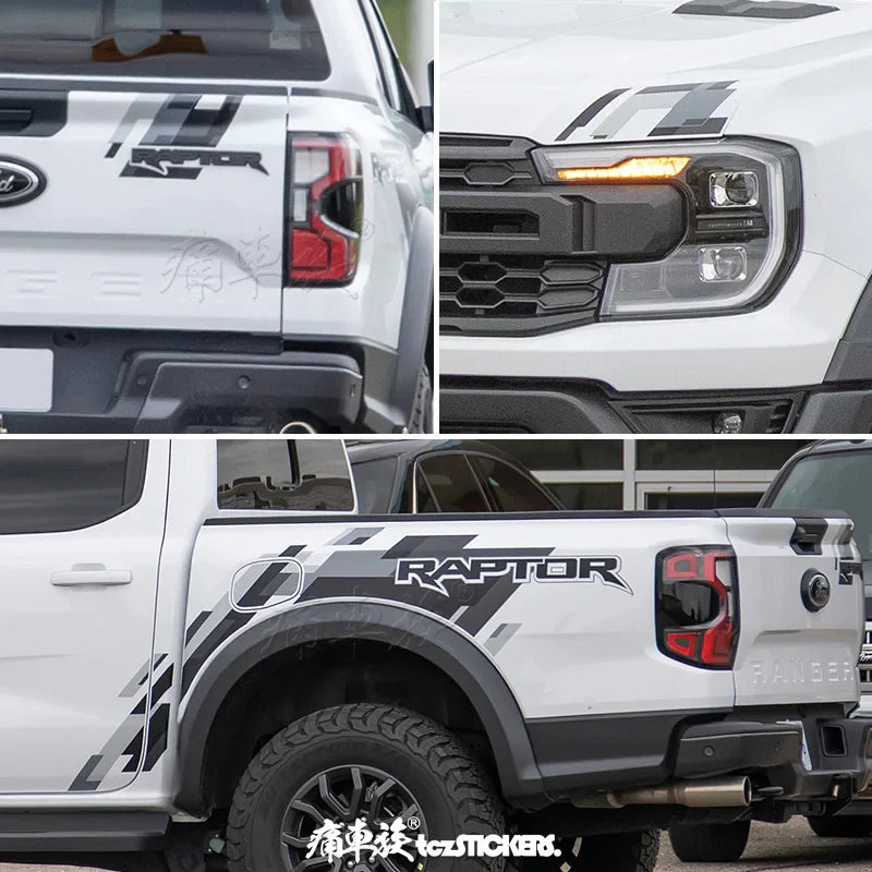 Body & Rear Trunk Exterior Decal for Ford Ranger Raptor (2024) | Custom Sports Vinyl Film - 200000182:193#Black gray white-200000182:29#Yellow Grey Red-  DRIVEN - 2