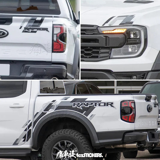 Body & Rear Trunk Exterior Decal for Ford Ranger Raptor (2024) | Custom Sports Vinyl Film - 200000182:193#Black gray white-  DRIVEN - 2