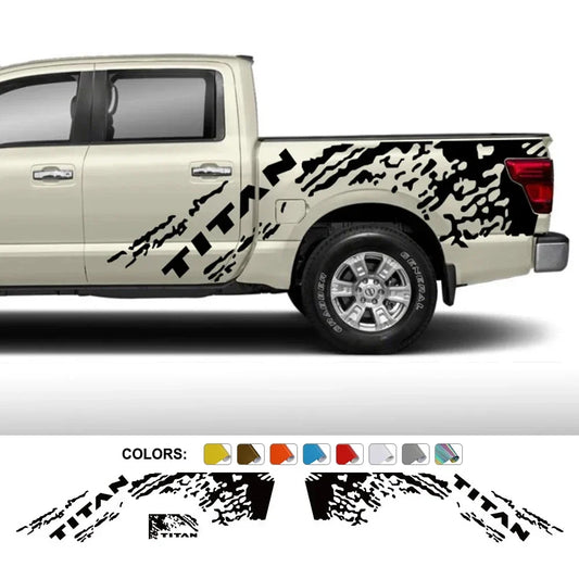 Splash Grunge Body Side Decal for Nissan Titan S / SL / SV / Platinum | 3-Piece Vinyl Truck Graphics - 200000182:350852#Glossy White-  DRIVEN - 1
