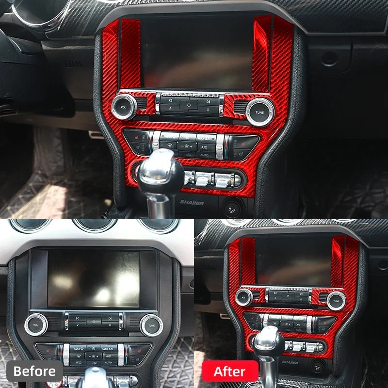 Carbon Fiber GPS Navigation Trim Frame for Ford Mustang GT (2015-2021) | Interior Vinyl Decal - 200000182:193#a set(Black)-200000182:350850#style A(Red)-200000182:350853#style B(Black)-200000182:10#a set(Red)-  DRIVEN - 6