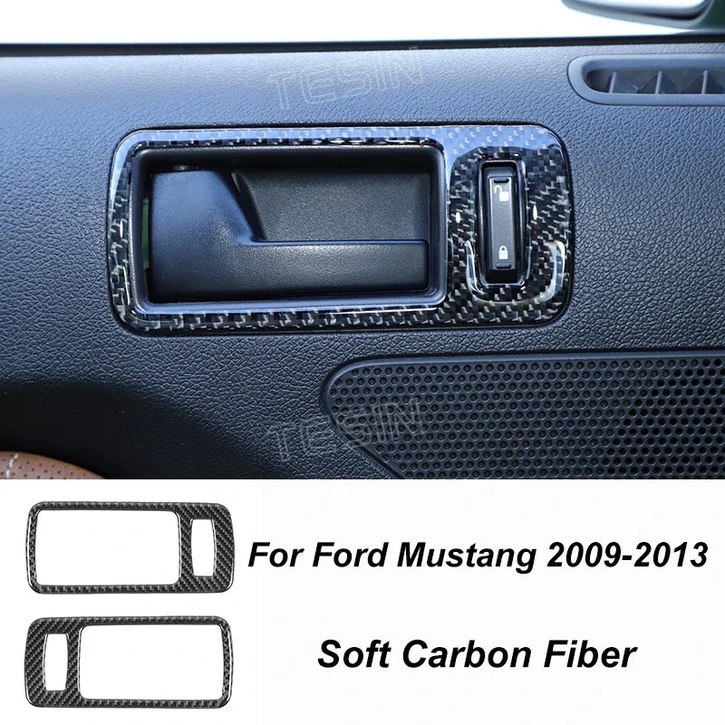 Carbon Fiber Grain Interior & Exterior Decoration Sticker for Ford Mustang (2009-2014) | Kit - 200000182:200013901#Door lock pin ring-200000182:202530813#Front fog lamp decor-200000182:200006158#Dashboard Panel-200000182:40808150#Headlight switch-200000182:200003699#Start key socket-  DRIVEN - 24