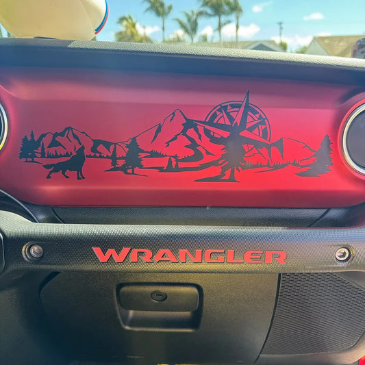 Jeep Wrangler JL & Gladiator JT Dashboard Decal – Wolf, Mountain & Compass Scene Vinyl Sticker (2018+) - 200000182:173-  DRIVEN - 1